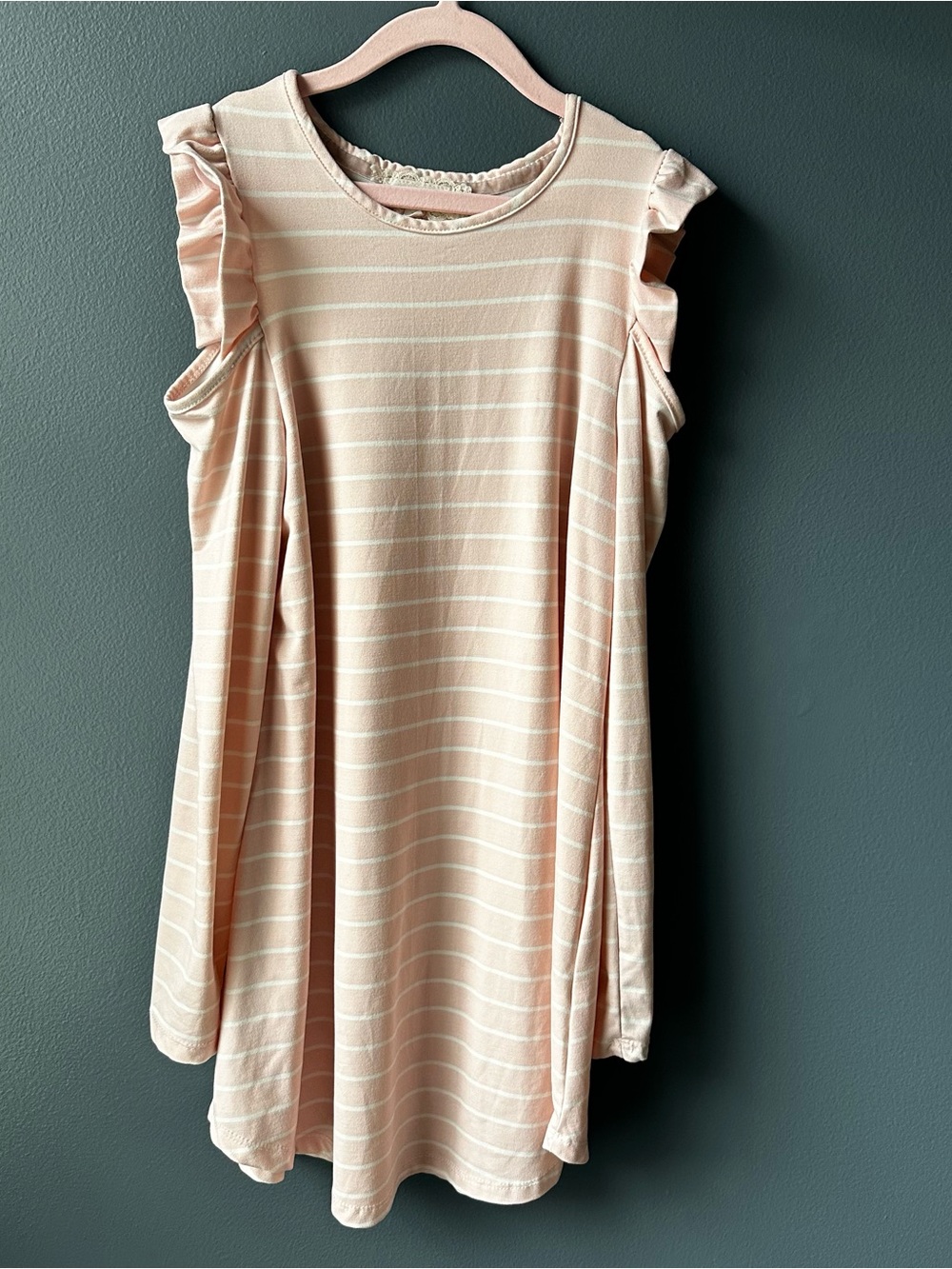 🤍 btween Girls' dress Pink Striped Cold-Shoulder Dress size 10 youth white EUC